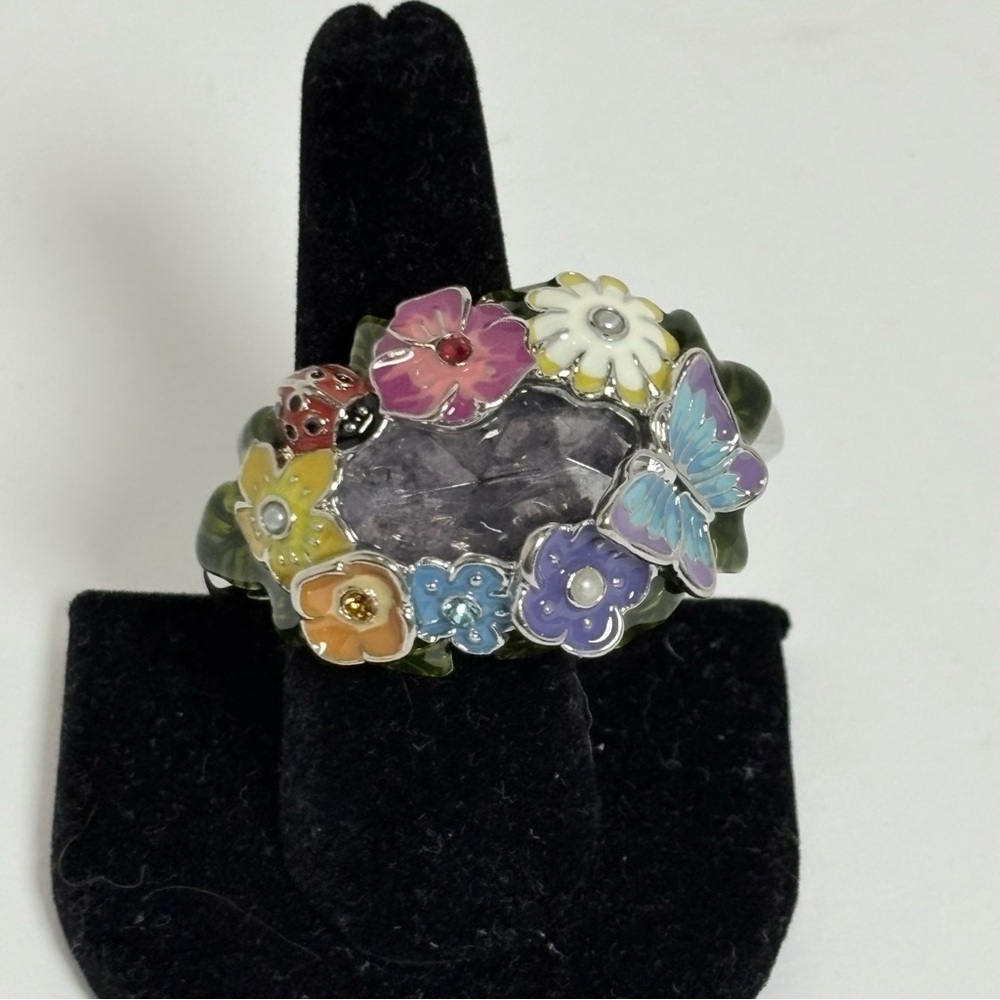 Vintage Avon Enamel Double Ring with Multicolor Accents and Purple Stone - Picture 4 of 10
